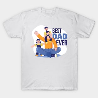 Fathers day birthday - best dad ever lettering and cartoon T-Shirt